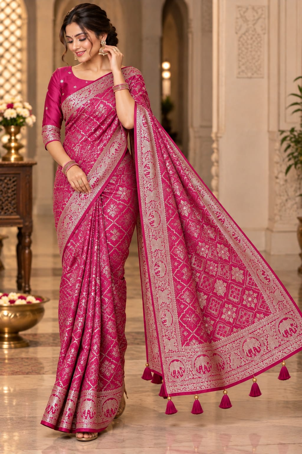 Desi Swag Rich Royal Zari woven detailing and a statement pallu