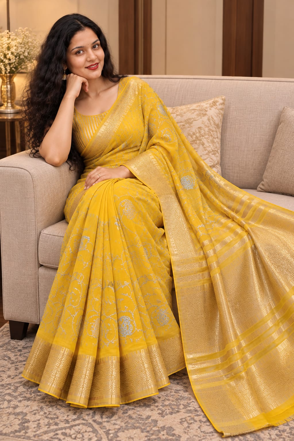 Sonal A graceful drape combining delicate Gotapatti floral motifs Saree with timeless zari artistry